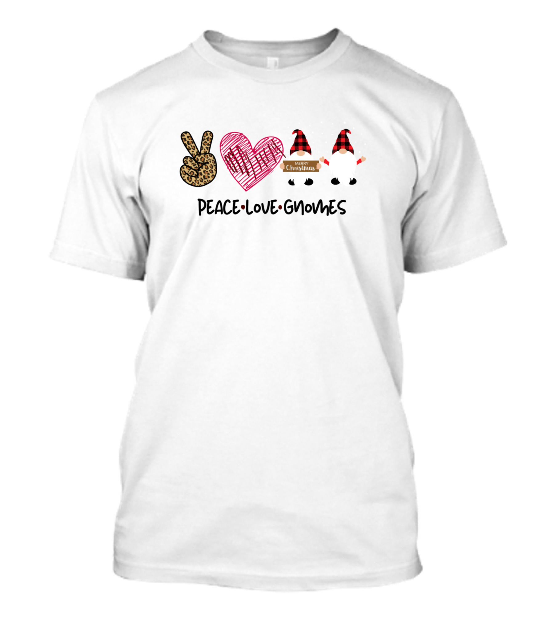 Peace Love Gnomes Merry Christmas Gnomes Buffalo Plaid Gnomes T-Shirt