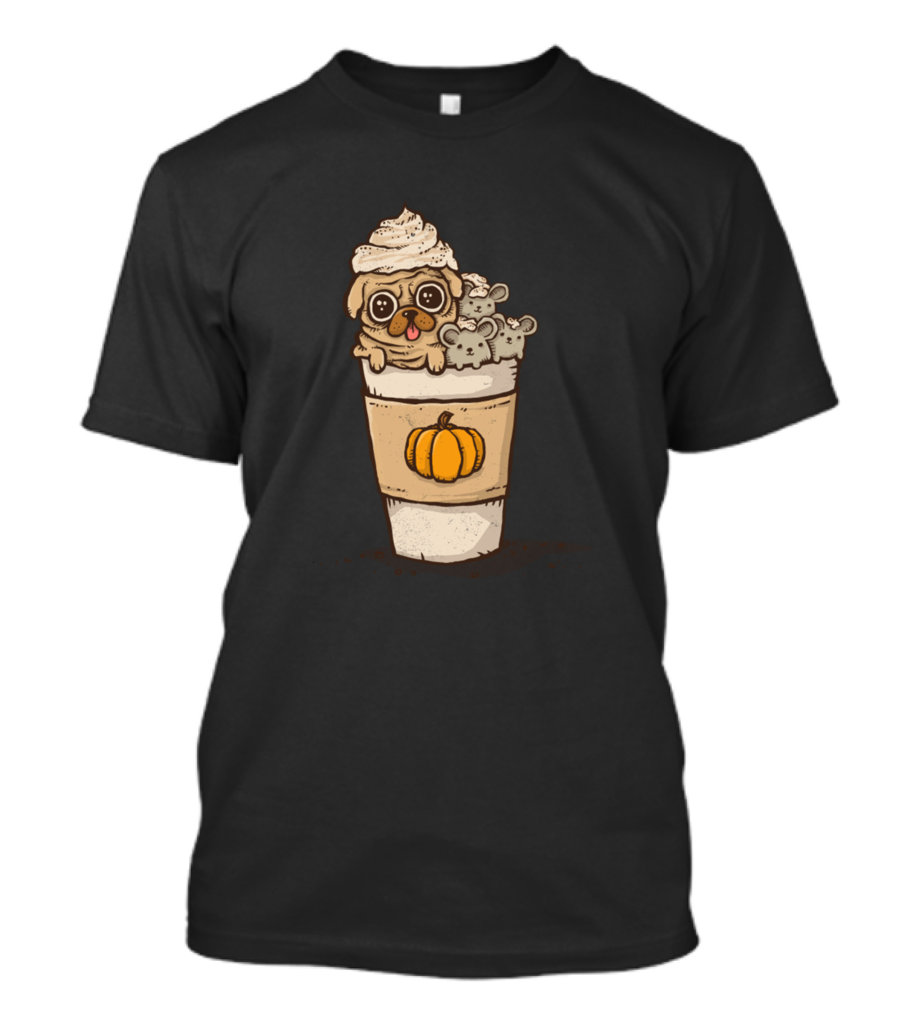 Pug And Mice In Pumpkin Latte Cup With Whipped Cream T-Shirt