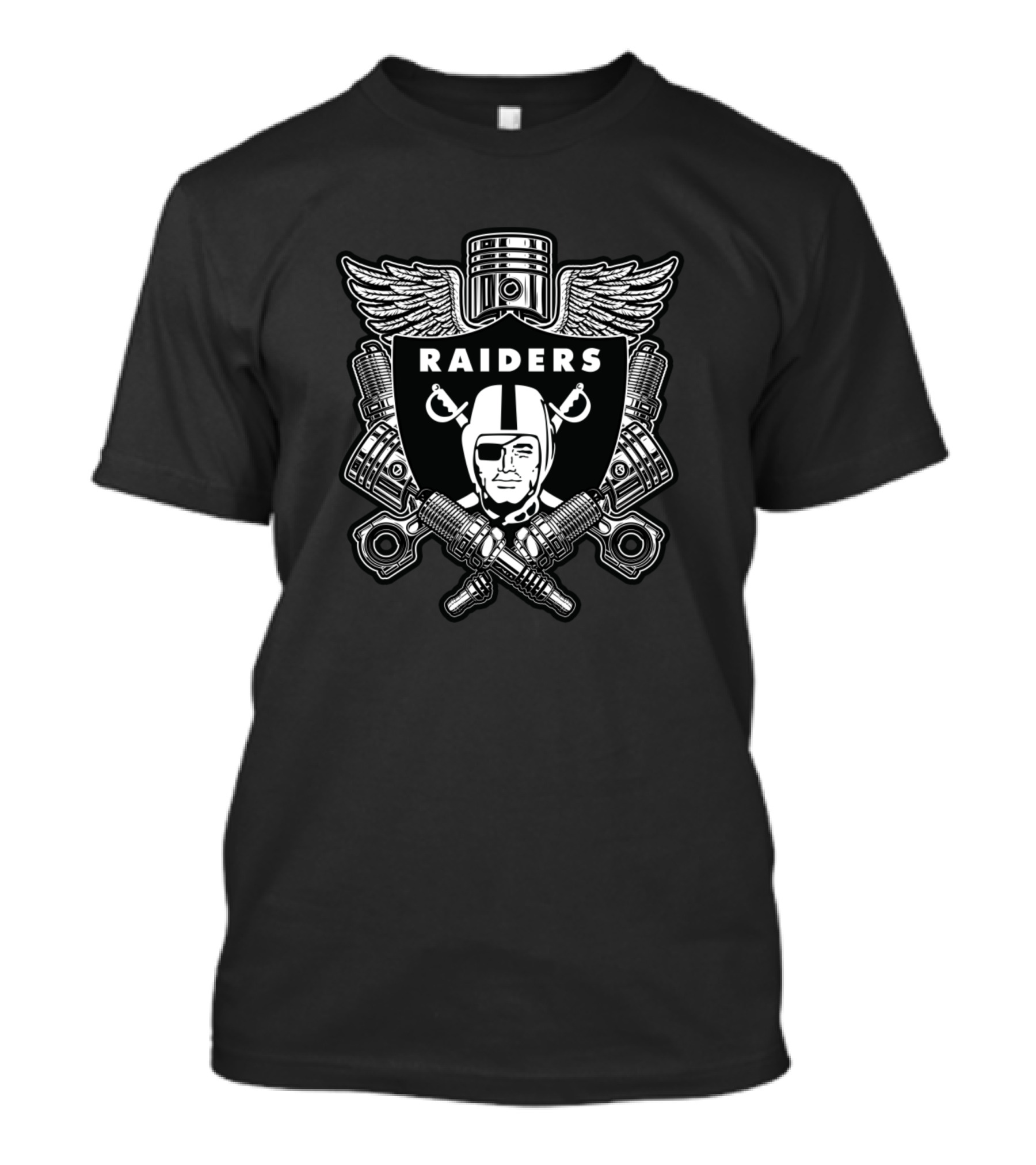 Raiders Motorcycle Skull Pistons Winged T-Shirt