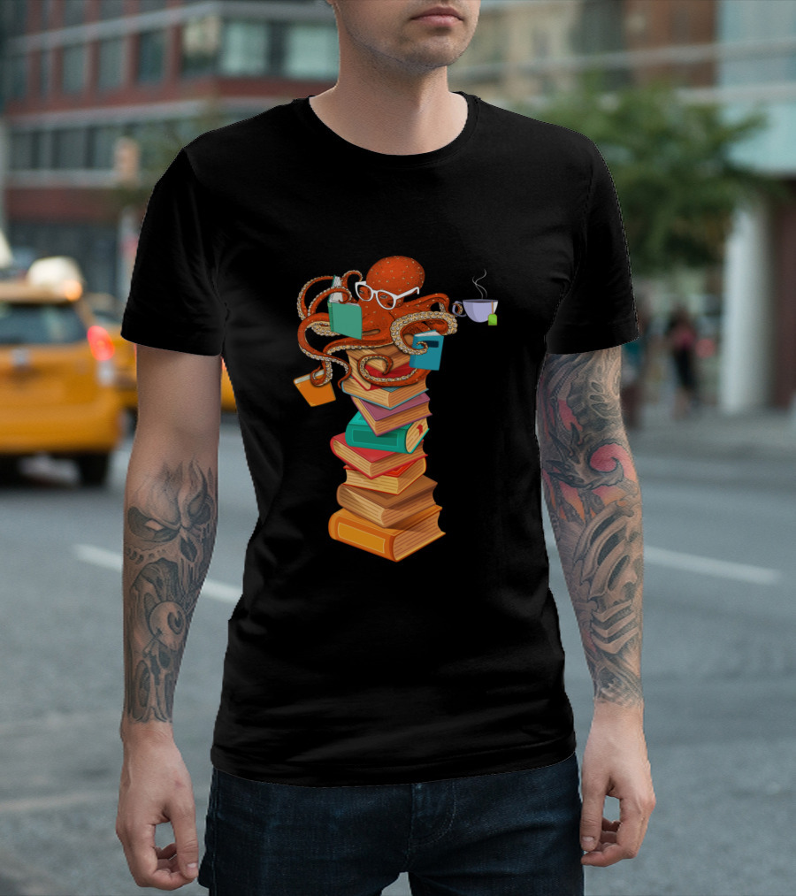 Reading Octopus Tea Coffee Lover Bookworm Books Glasses T-Shirt