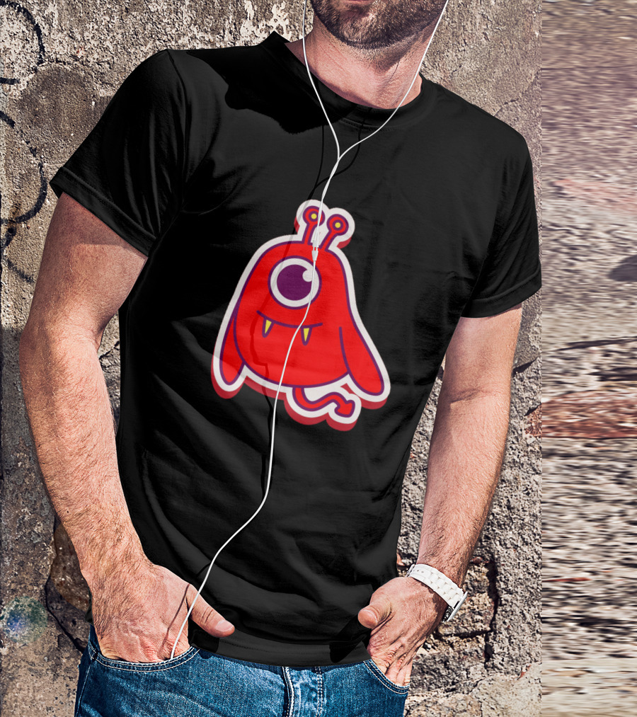 Red One-Eyed Cartoon Monster With Yellow Fangs T-Shirt