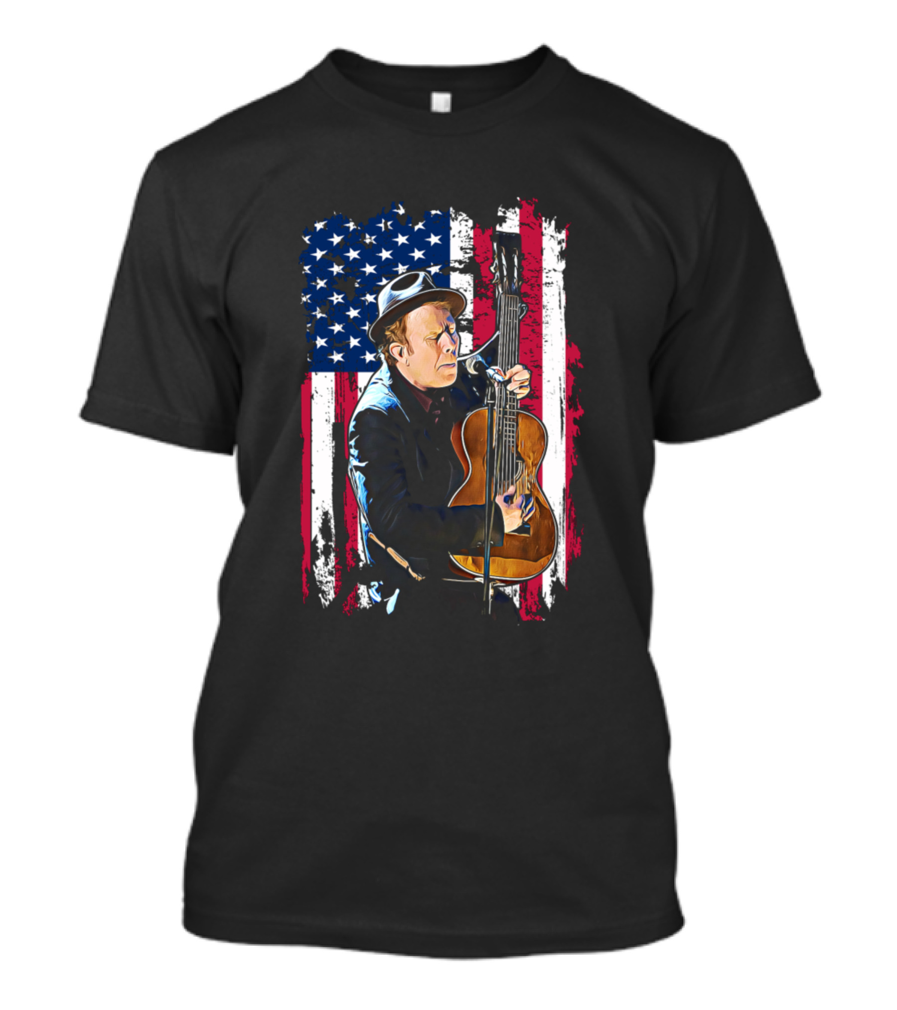Retro American Flag Tom Waits Musical Performance T-Shirt