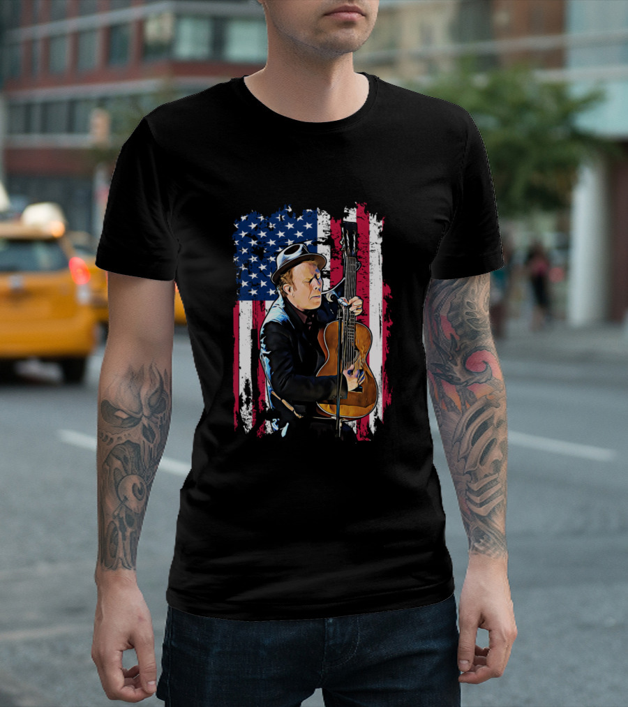Retro American Flag Tom Waits Musical Performance T-Shirt
