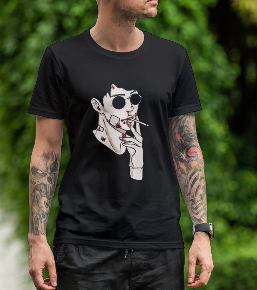 Smoke Man Sunglasses Cigarette Bruised Face And Hands T-Shirt