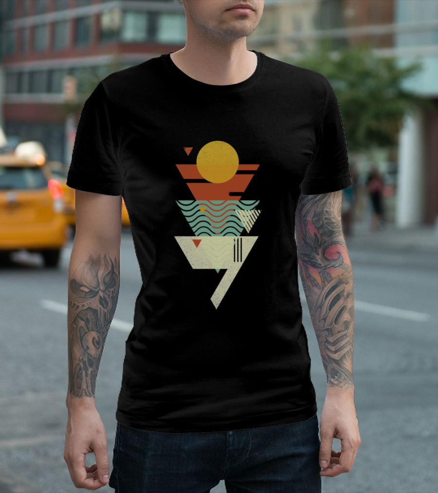 Sun Sea Sand Shark Retro Geometric T-Shirt