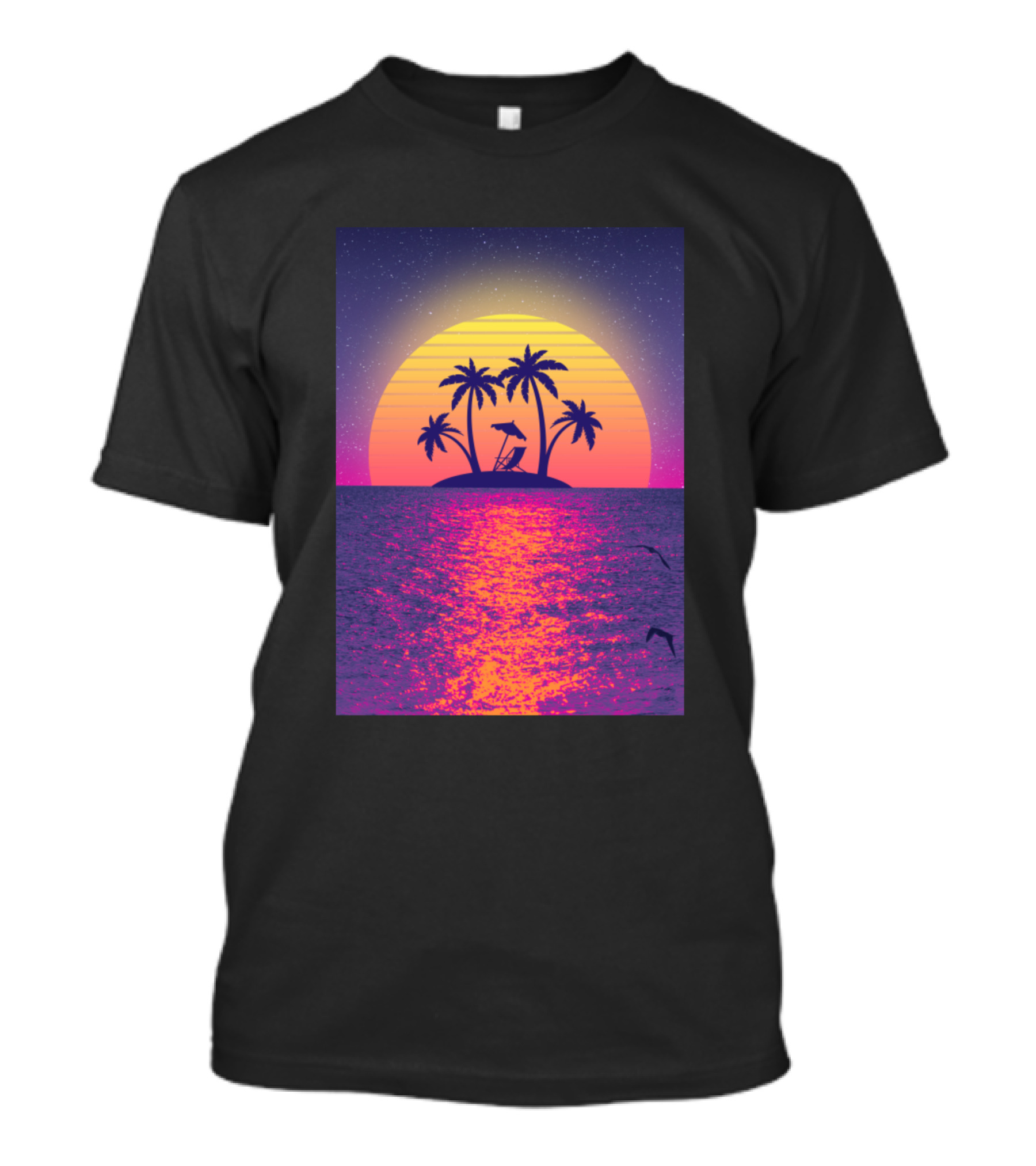 Sunset Island Tropical Paradise With Palm Trees And Vibrant Horizon T-Shirt