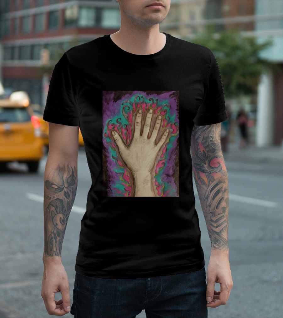 The Soul of Creativity and Perseverance Hand with Multicolored Flames T-Shirt