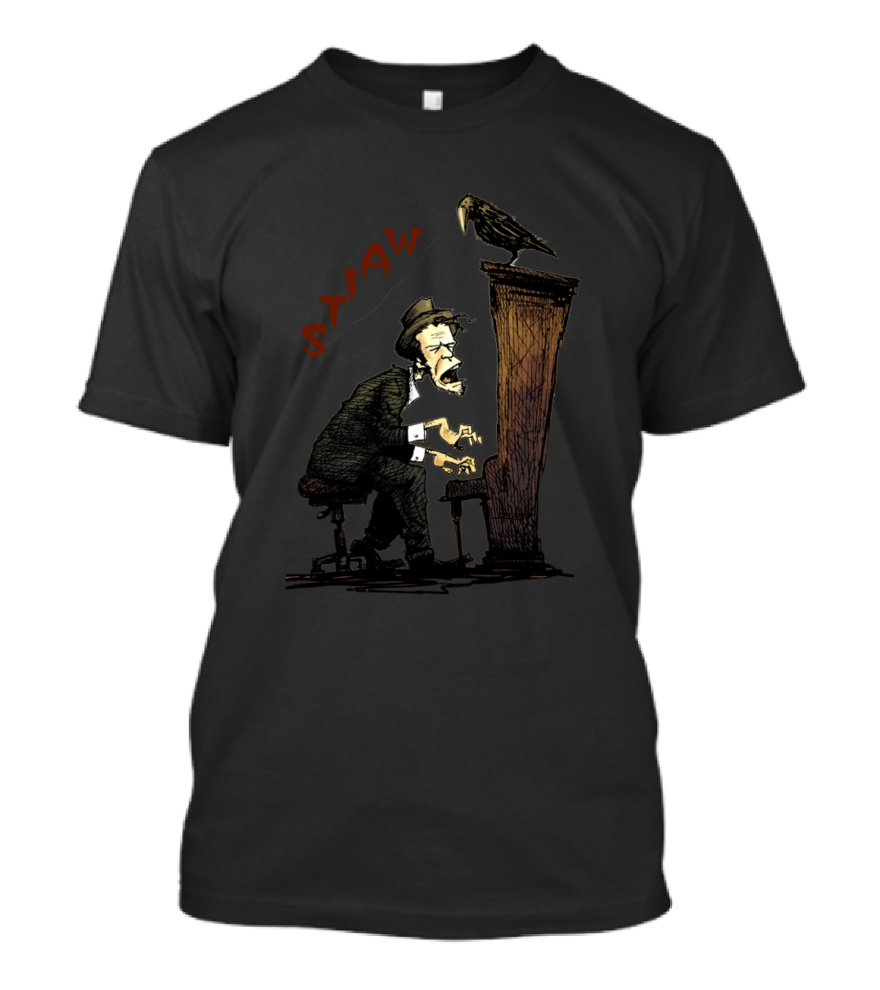 Vintage Tom Waits Raven Piano Cartoon T-Shirt