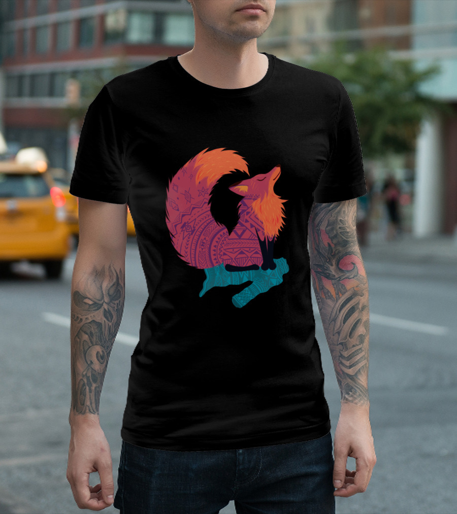 Winter Coat Colorful Fox Mandala T-Shirt