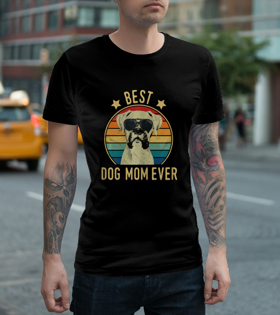 Best Dog Mom Ever Boxer Retro Sunglasses Stars T-Shirt
