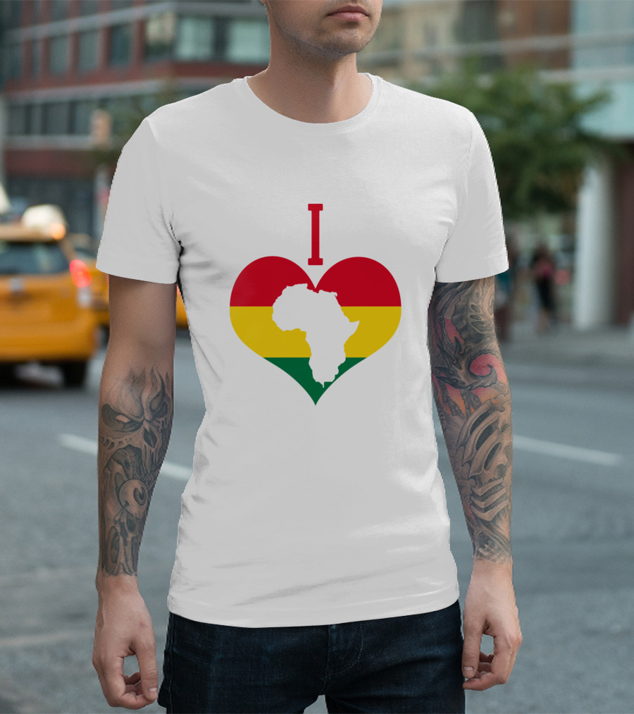 I Love Africa African Map Heart Flag Heritage Item T-Shirt