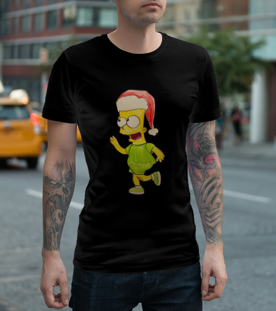 Bart Simpson New Year Merry Christmas Santa Hat Mood T-Shirt