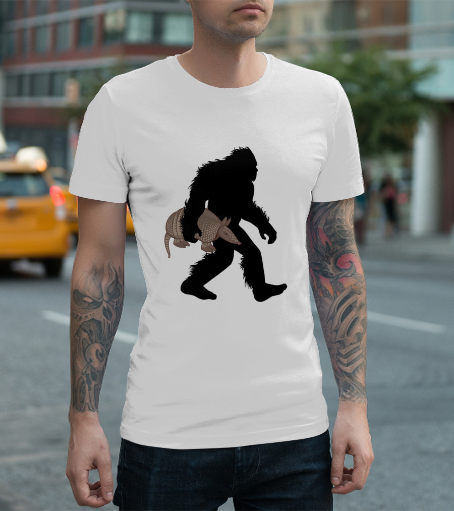 Bigfoot Carrying Armadillo Silhouette Cryptid Sasquatch T-Shirt