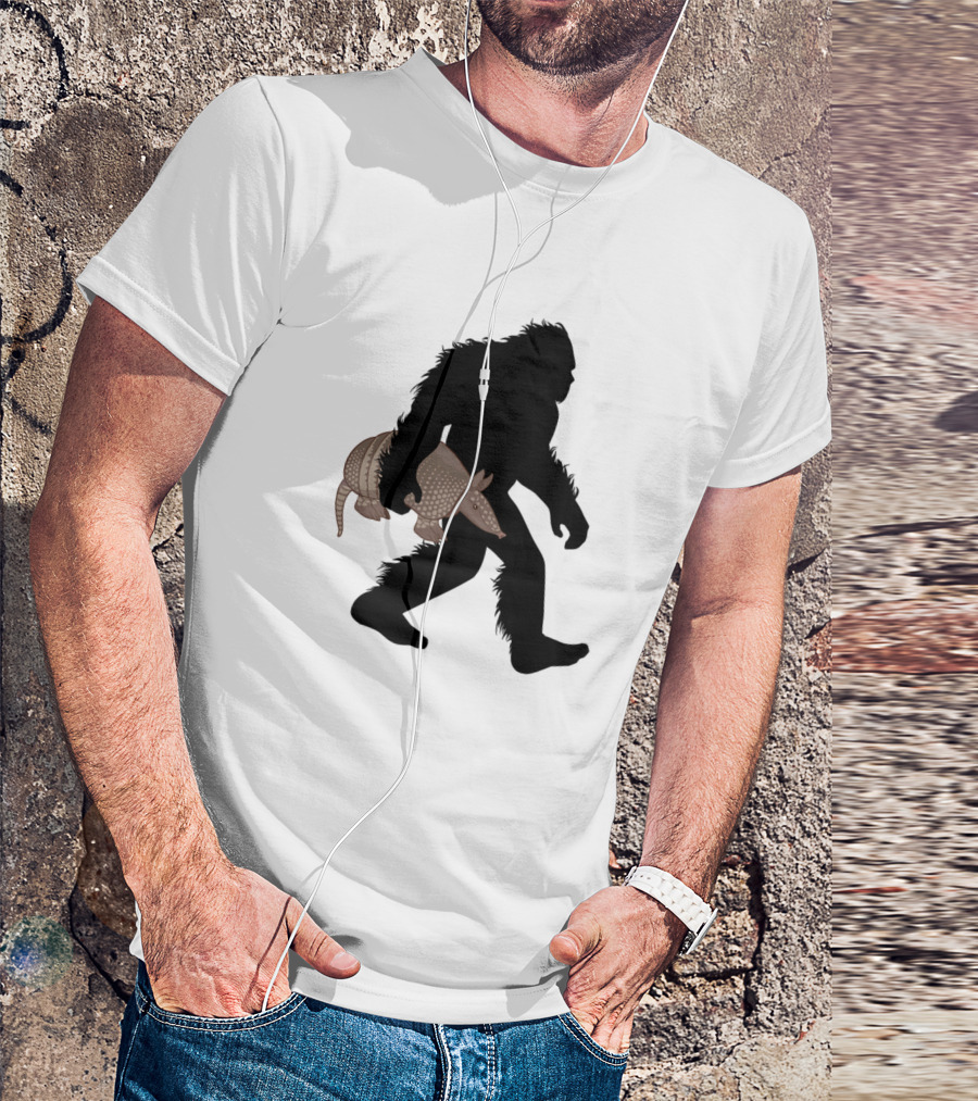Bigfoot Carrying Armadillo Silhouette Cryptid Sasquatch T-Shirt