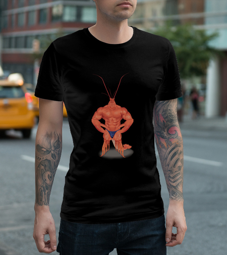 Buff Lobster Bodybuilder in Blue Trunks T-Shirt