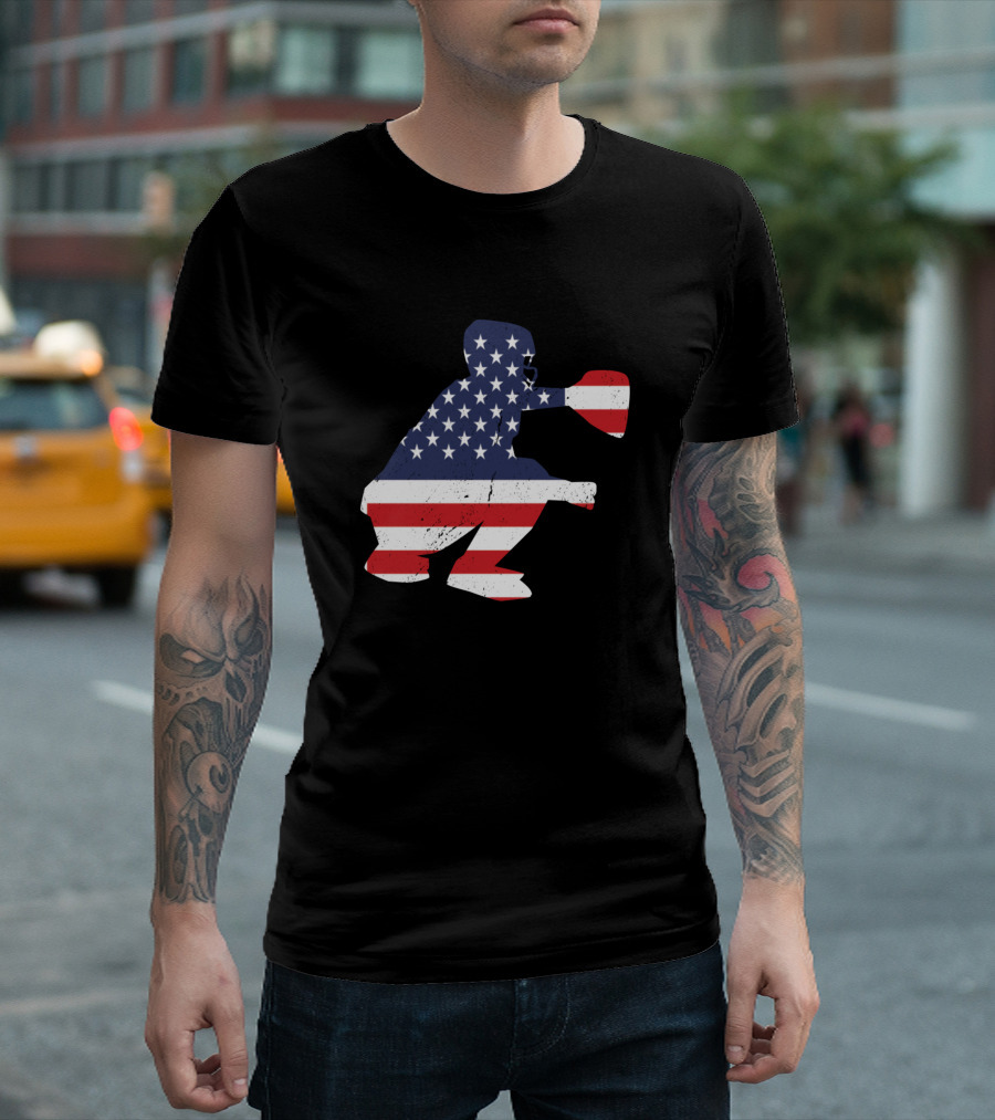 Catcher USA Baseball American Flag Patriot T-Shirt