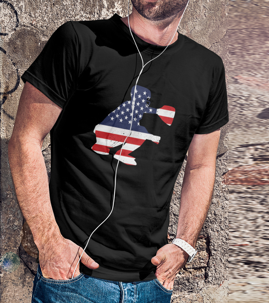 Catcher USA Baseball American Flag Patriot T-Shirt