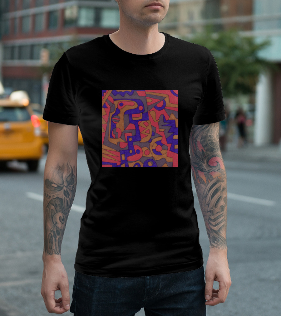 Cause Abstract Geometric Pattern Red Blue Orange T-Shirt