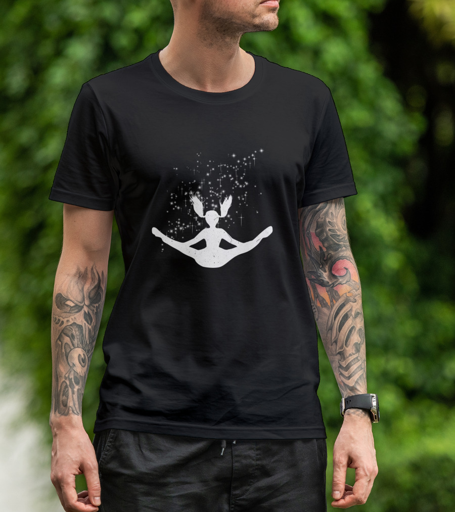 Cheerleader Jump White Silhouette With Stars T-Shirt