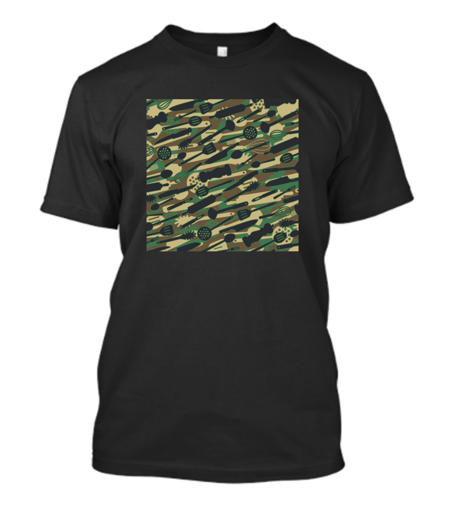Chef Cooking Kitchen Utensil Camo Woodland T-Shirt