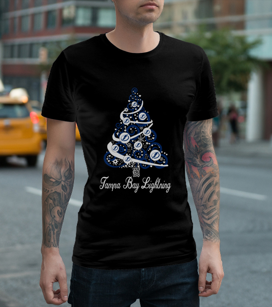 Tampa Bay Lightning Christmas Tree With Team Logo Elements T-Shirt