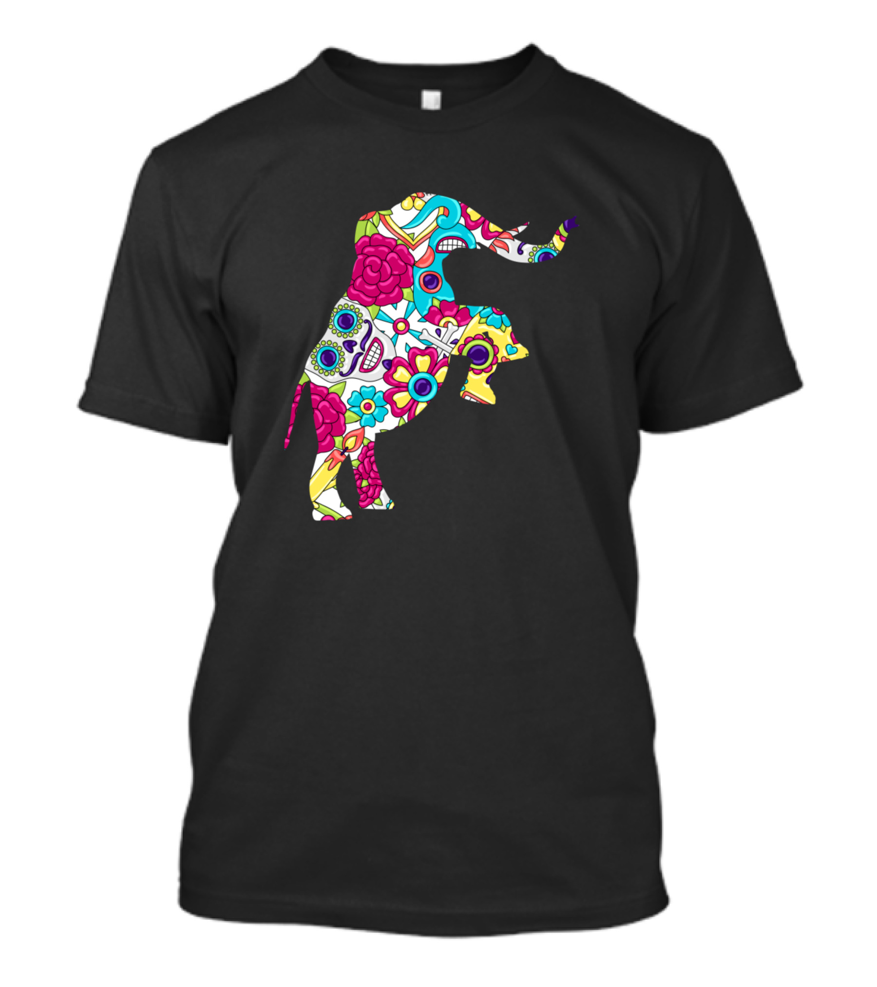 Day Of Dead Sugar Skull Elephant Colorful Floral T-Shirt