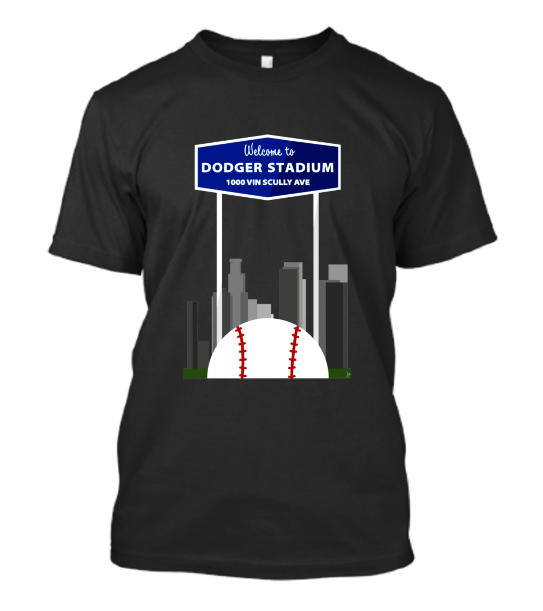 Welcome To Dodger Stadium 1000 Vin Scully Ave Baseball Skyline T-Shirt