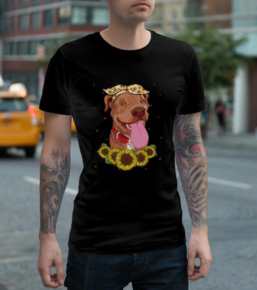 Dogs Pitbull Sunflower Dog Mom 282 T-Shirt
