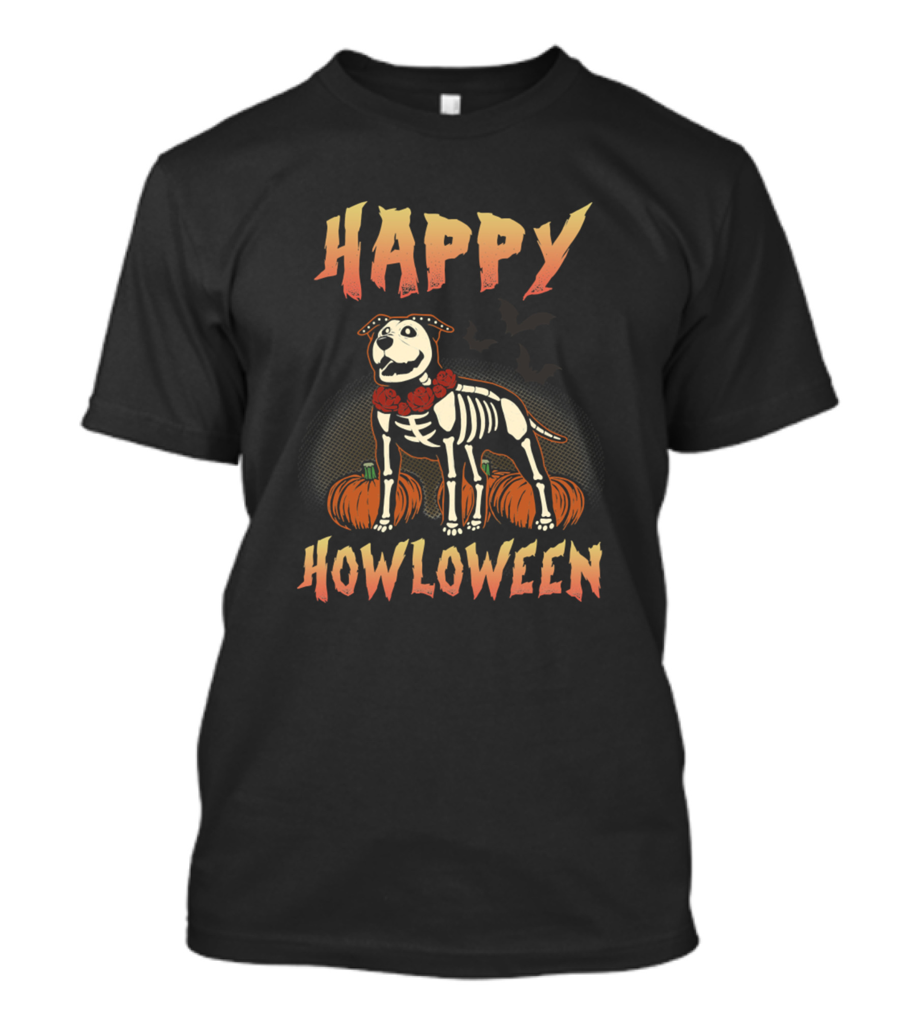 Happy Howloween Dogs Scary Staffordshire Bull Terrier Skeleton T-Shirt