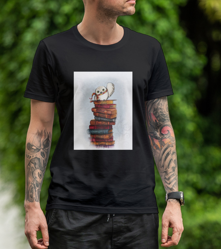 Hedwig Owl On Stack Of Books T-Shirt