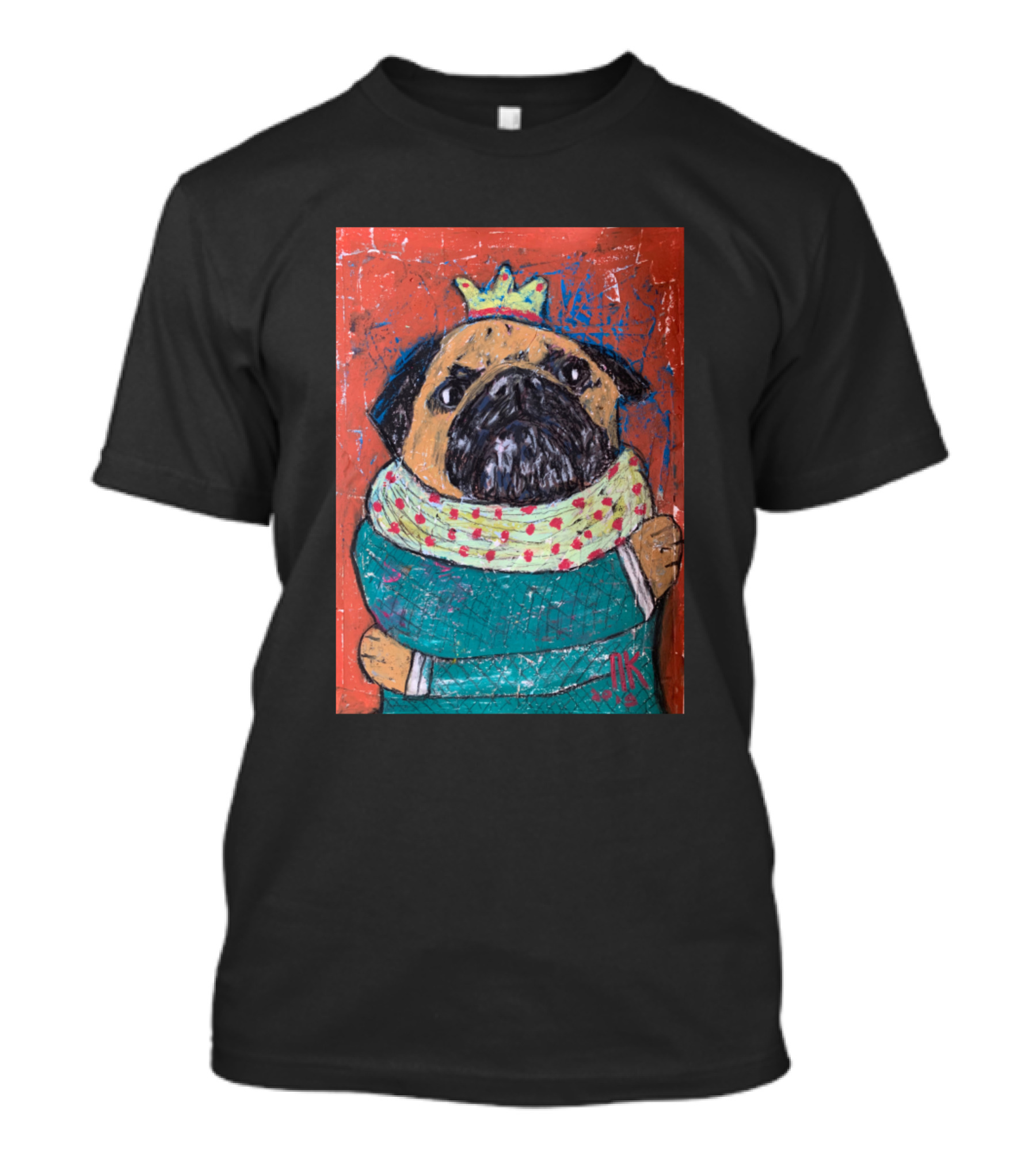 Hugging Pug With Crown And Cozy Scarf T-Shirt