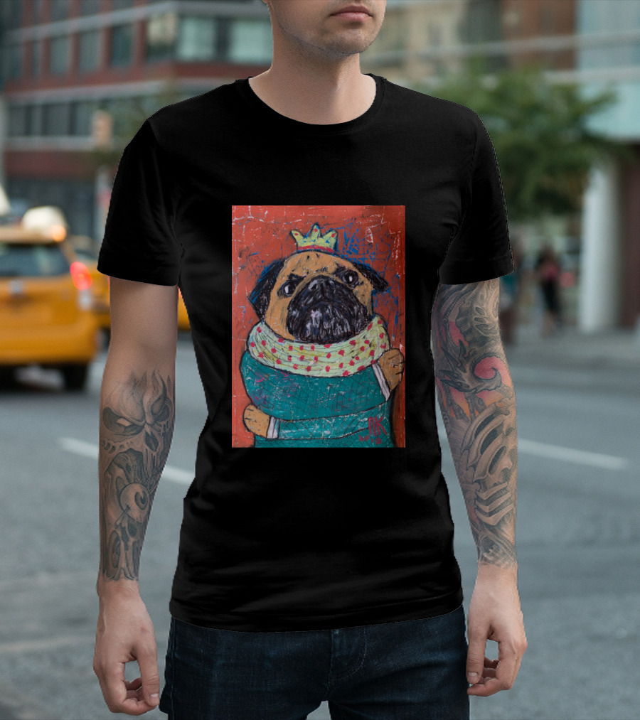 Hugging Pug With Crown And Cozy Scarf T-Shirt