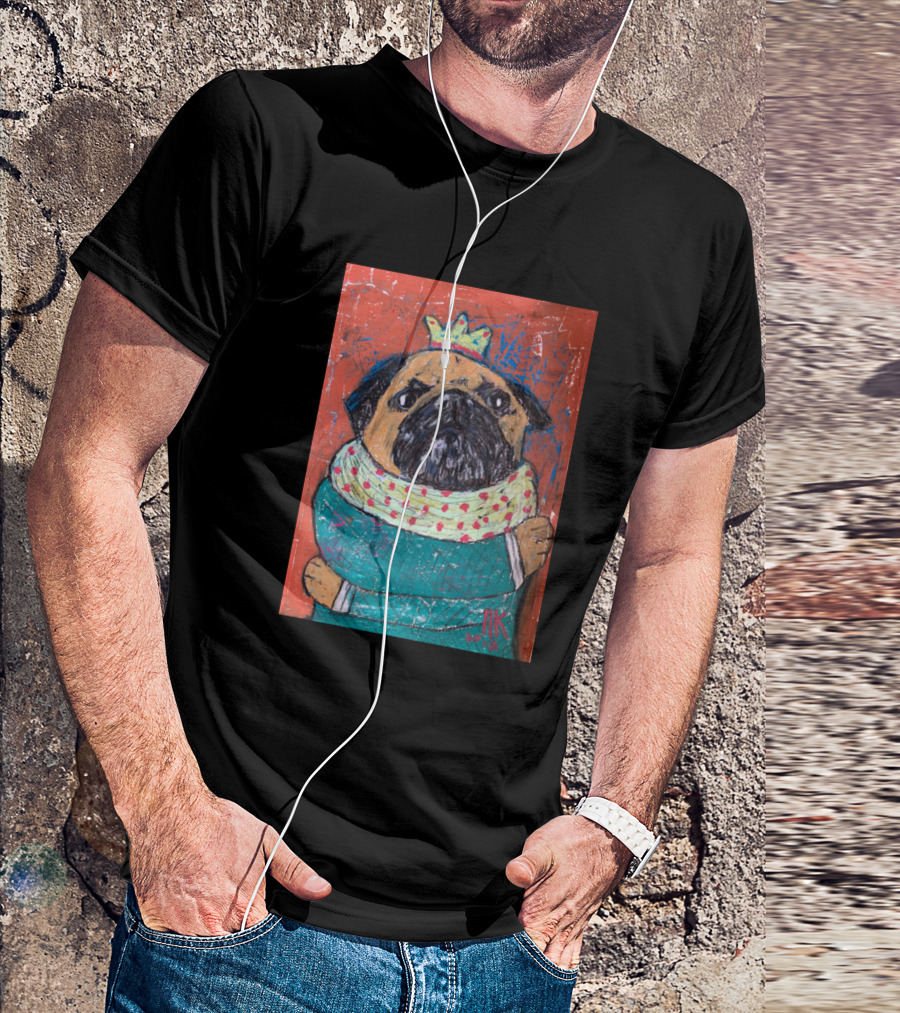 Hugging Pug With Crown And Cozy Scarf T-Shirt