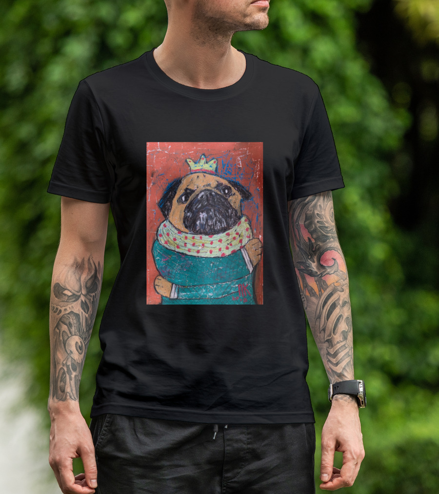 Hugging Pug With Crown And Cozy Scarf T-Shirt