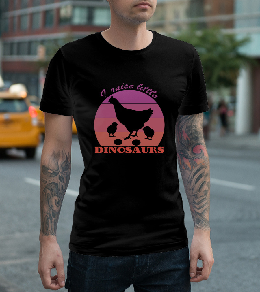 I Raise Little Dinosaurs Chicken Lover Retro Sunset T-Shirt