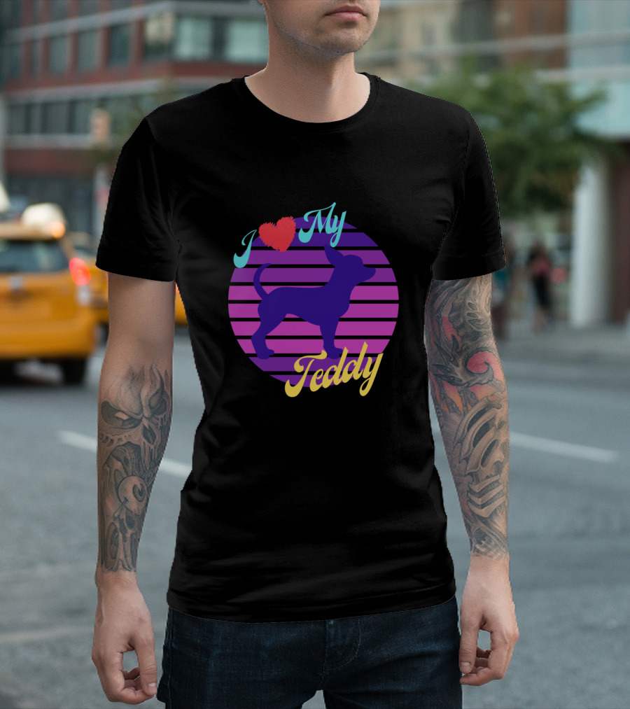 I Love My Teddy Chihuahua Dog Retro Sunset T-Shirt