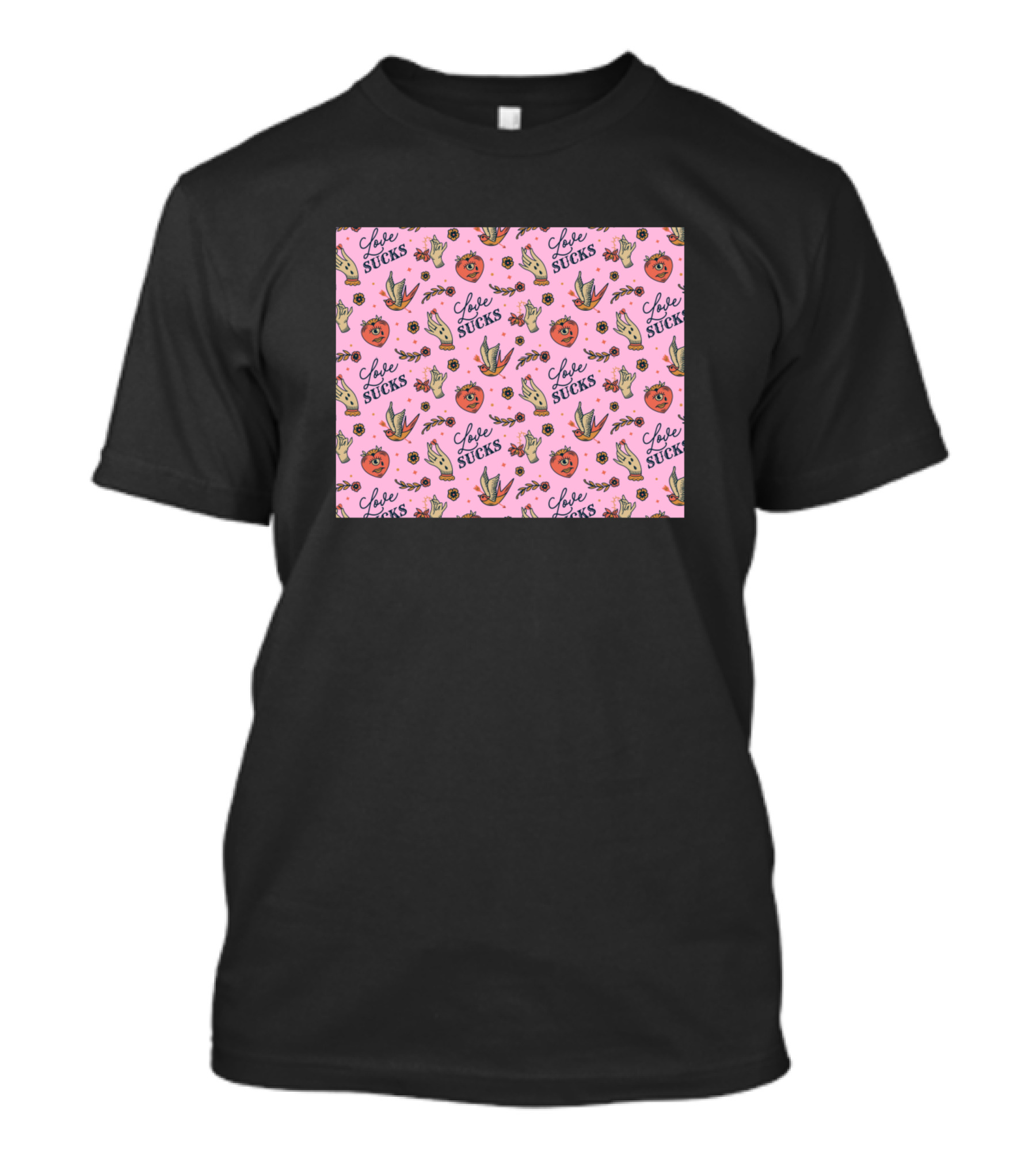 Love Sucks Crying Heart Pattern Pink Vintage Tattoo Style Emo Streetwear T-Shirt