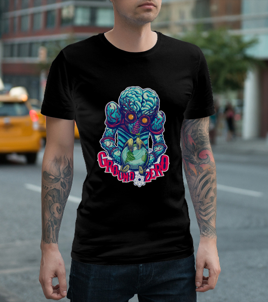 Metaluna Ground Zero Alien Holding Earth T-Shirt