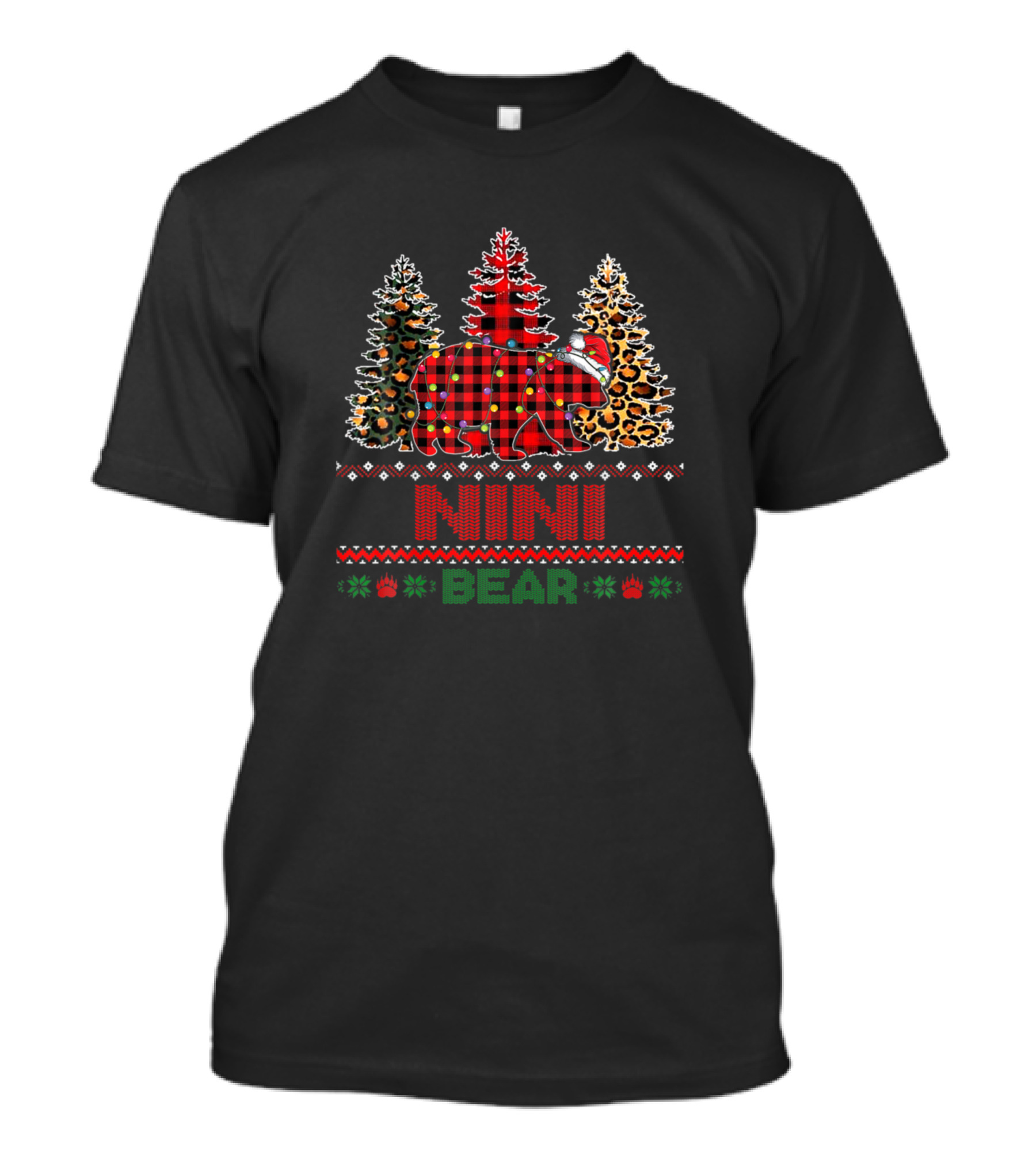 Nini Bear Red Plaid Christmas Trees Holiday Sweater Elements T-Shirt