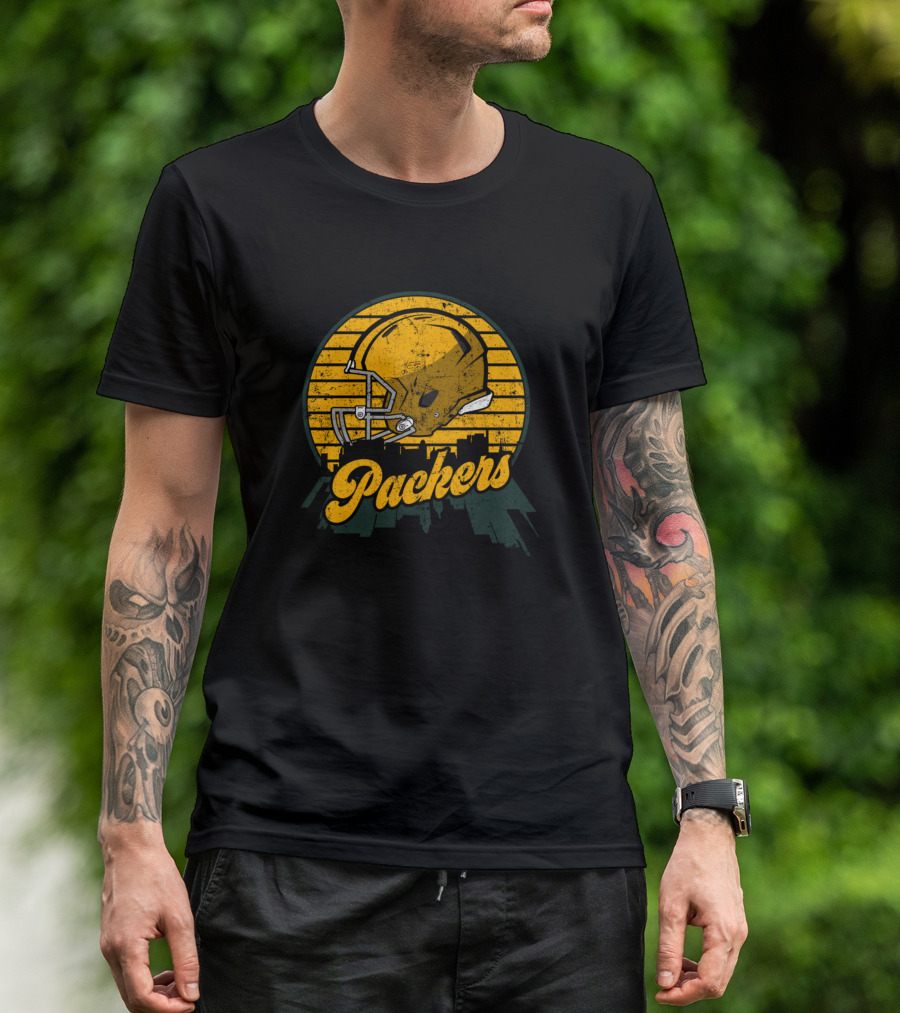 Packers Football Helmet Skyline Team T-Shirt