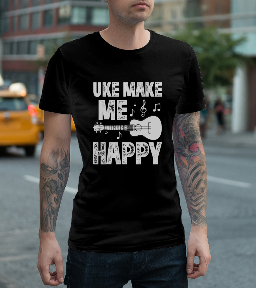 Uke Make Me Happy Ukulele Music Notes T-Shirt