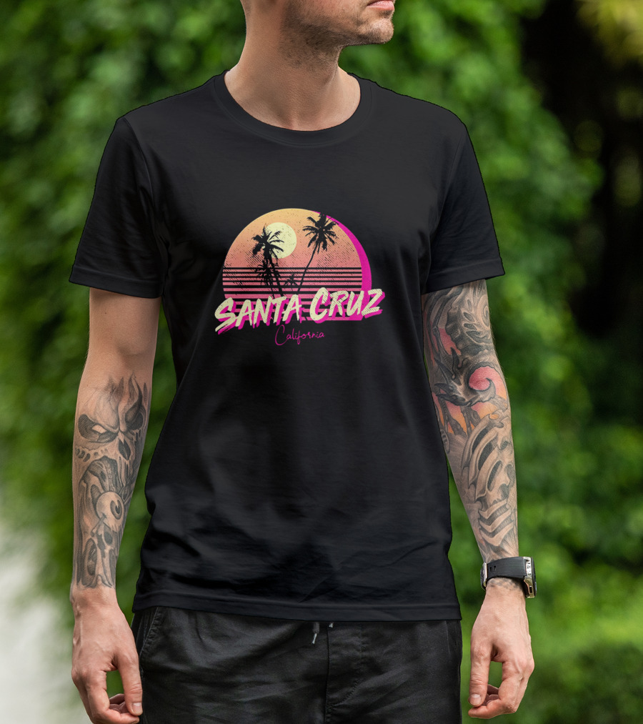 Retro Santa Cruz California Palm Trees Sunset T-Shirt