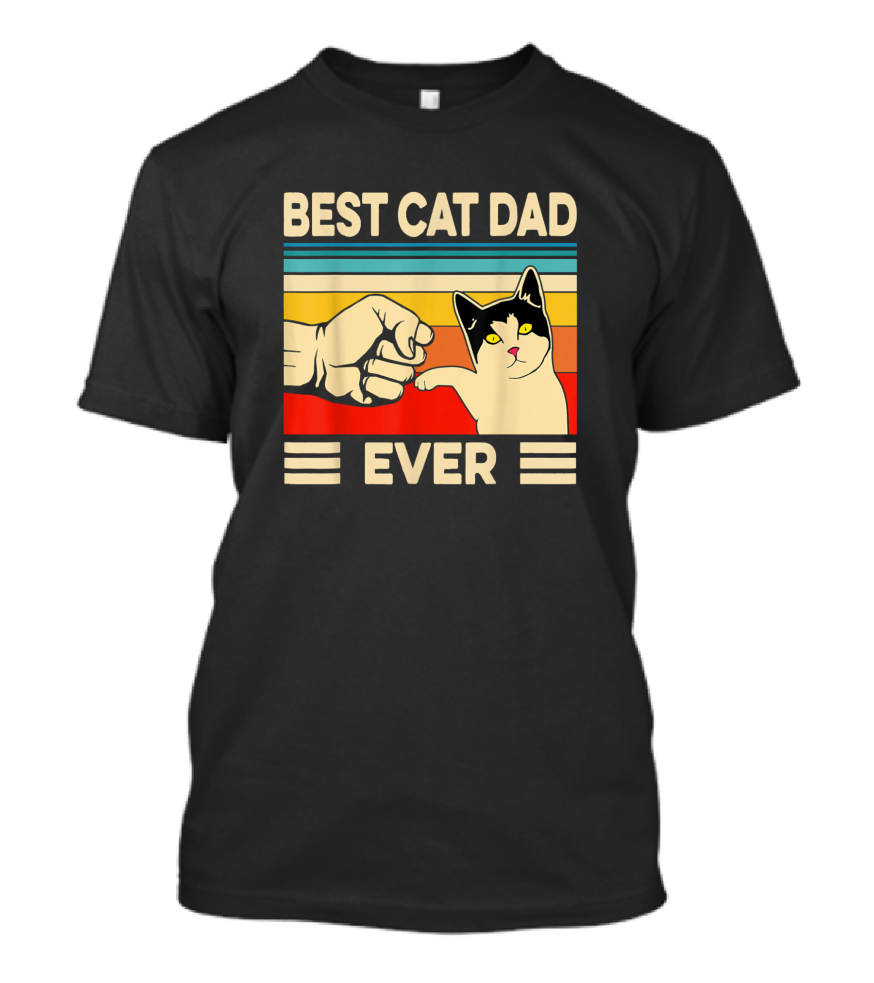 Best Cat Dad Ever Funny Cat Dad Fist Bump Retro Stripe T-Shirt