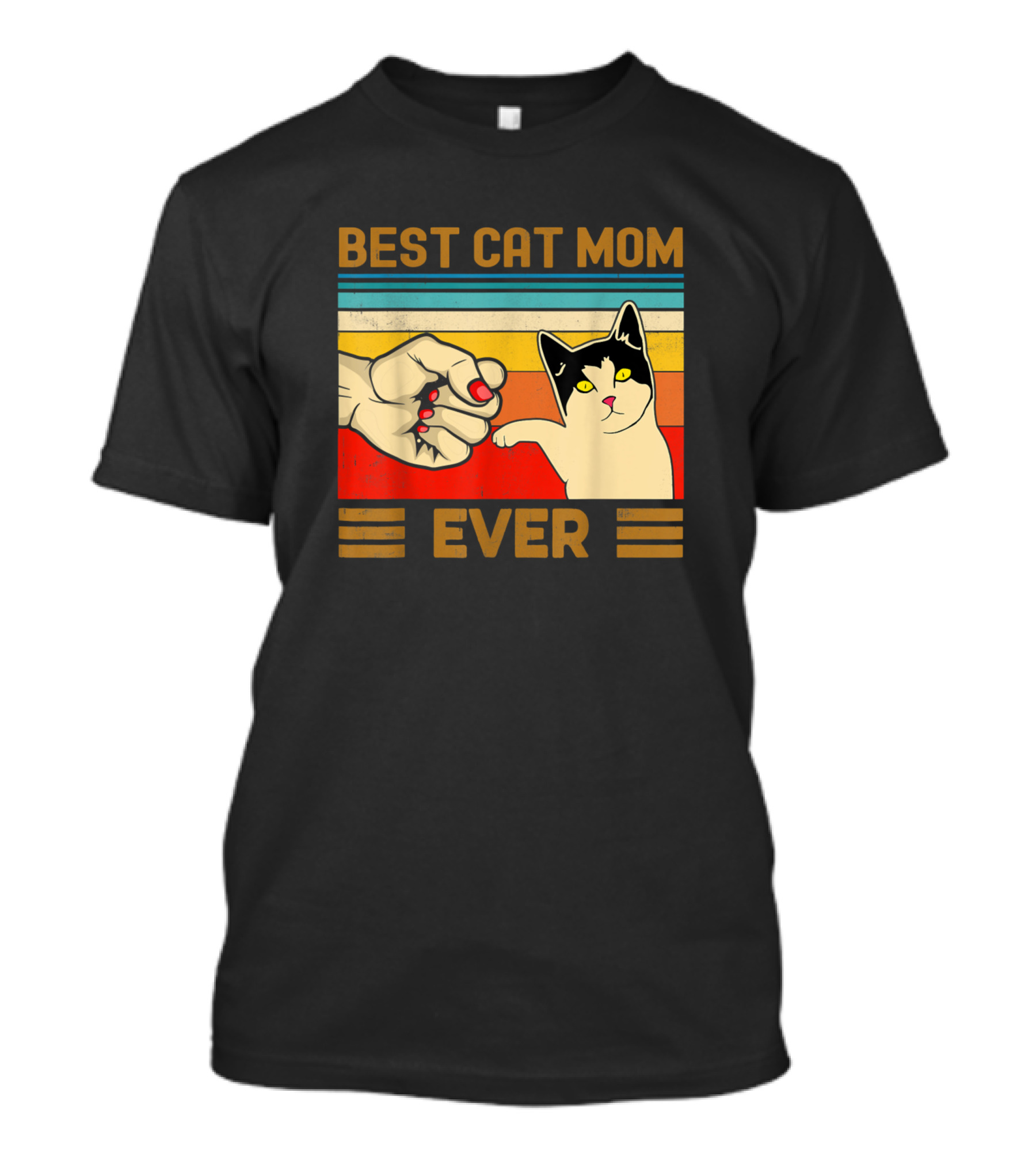 Best Cat Mom Ever Retro Fist Bump With Cat T-Shirt