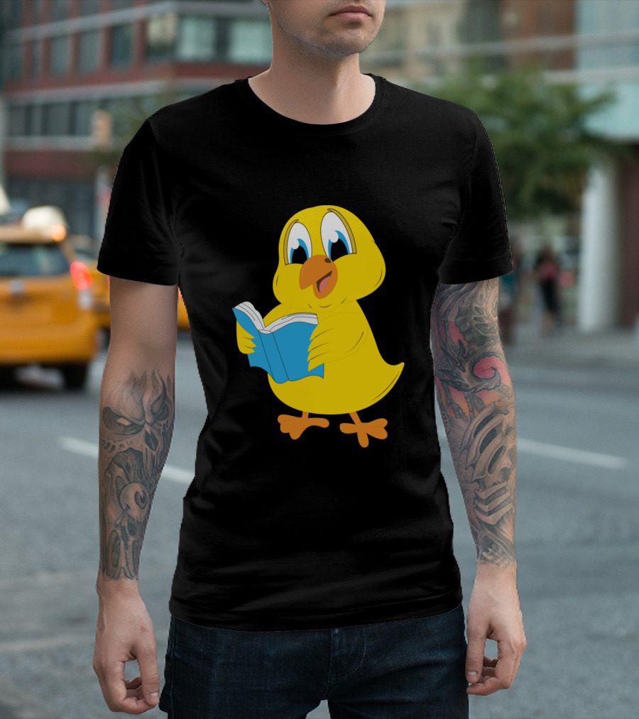 Children Book Chicken Chick Reading Animal Motif Blue Book T-Shirt