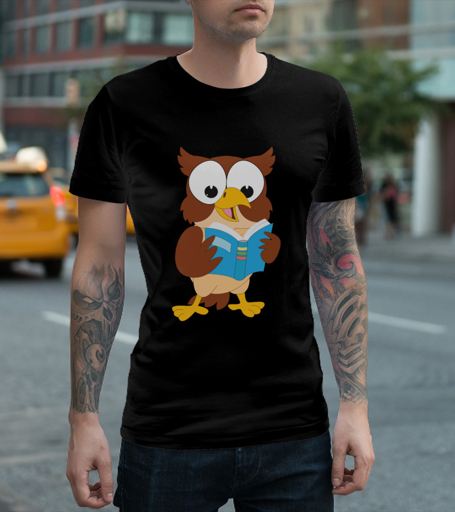 Children Cartoon Owl Reading Book Friend T-Shirt