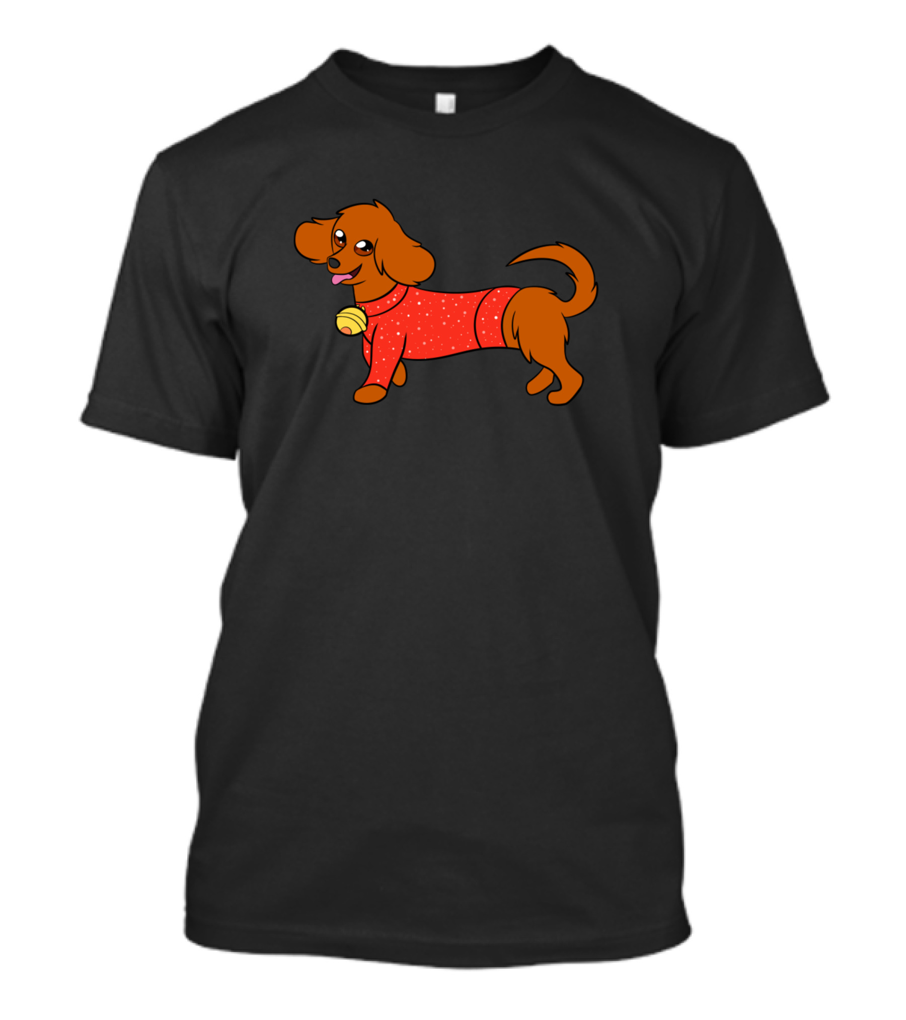 Christmas Dachshund In Festive Red Sweater With Bell T-Shirt