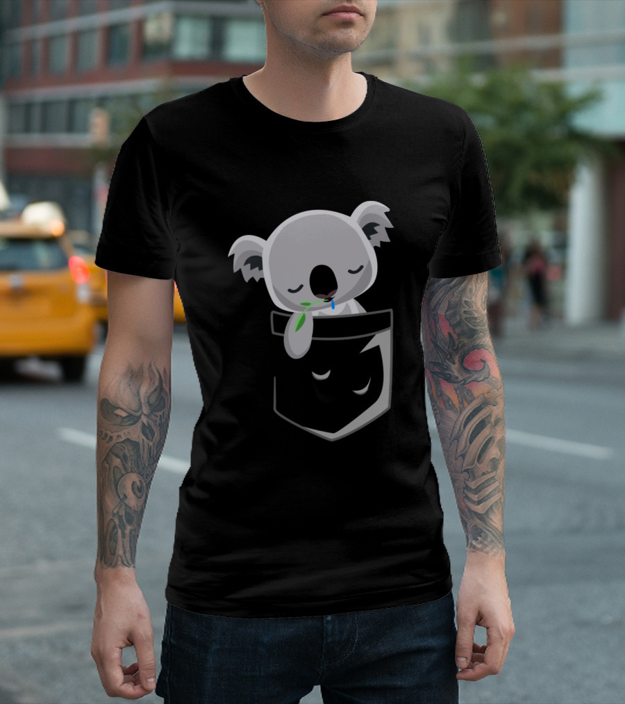 Sleepy Koala in Pocket with Leaf T-Shirt