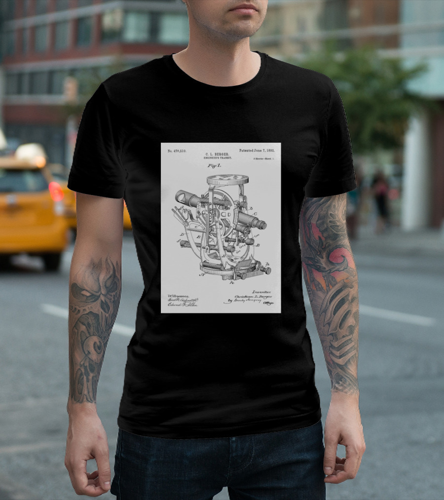 Patent No. 476510 C.L. Berger Engineering Transit 1892 Fig.1 T-Shirt