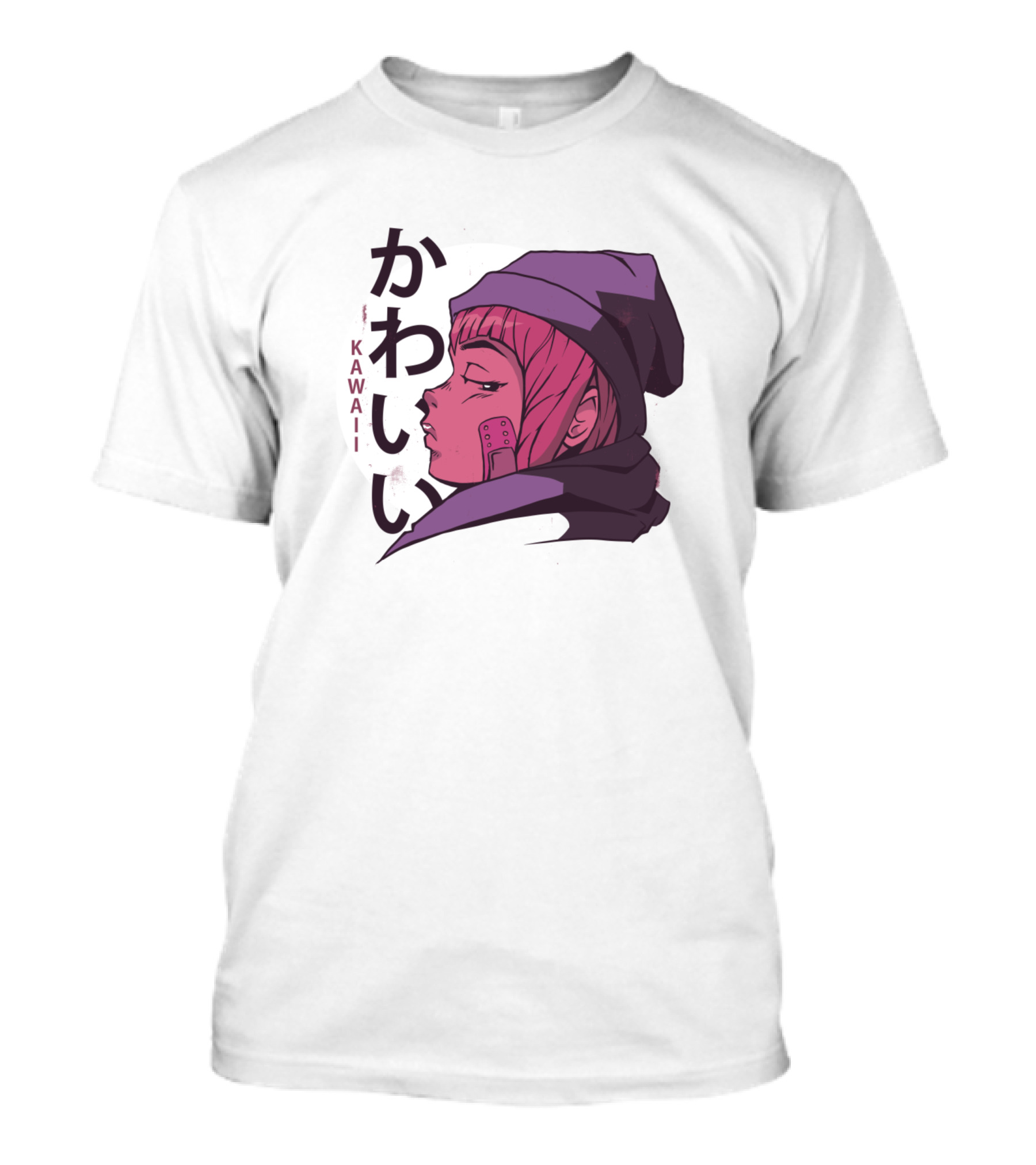 Kawaii Japanese Girl Anime Waifu Kanji Black Beanie Moon T-Shirt